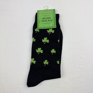 Liffey Artefacts SHAMROCK Irish‎ Socks Black Green Size 6-11 Cotton Nylon Blend